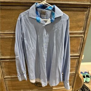 Thomas Dean Blue and White Checkered Dress Shirt